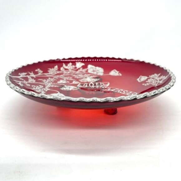 Vintage Viking Ruby Red Glass Footed Plate - Picture 4 of 8